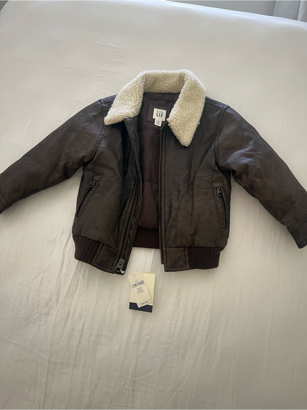NWT GAP Toddler Brown Faux Leather Jacket with Cream Sherpa Collar 2T